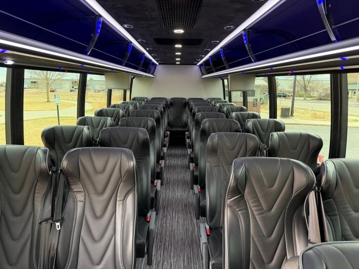 Coach bus leather seats – Berthoud limo service